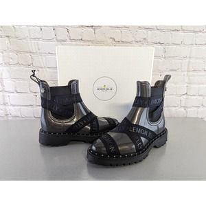 NIB Lemon Jelly Metal Grey Logo Frankie Booties EU Size 36 (US 5.5)